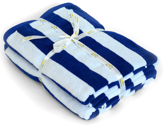 Beach/Pool Towels - Extra Large 100% Cotton, Cabana Stripes, Extra Soft & Highly Absorbent, (Pack of 2, Size 90x180cm), Available in a variety of colours - Bliss Kingdom