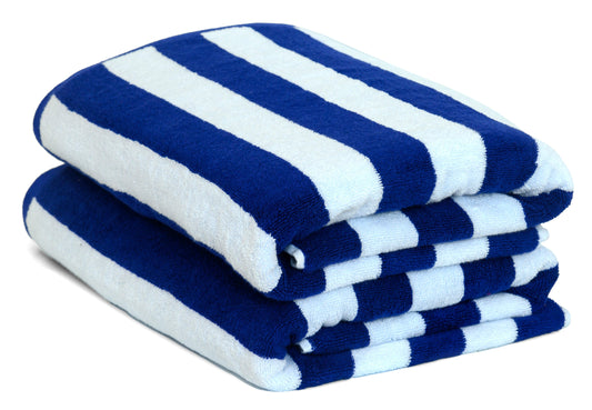 Beach/Pool Towels - Extra Large 100% Cotton, Cabana Stripes, Extra Soft & Highly Absorbent, (Pack of 2, Size 90x180cm), Available in a variety of colours - Bliss Kingdom