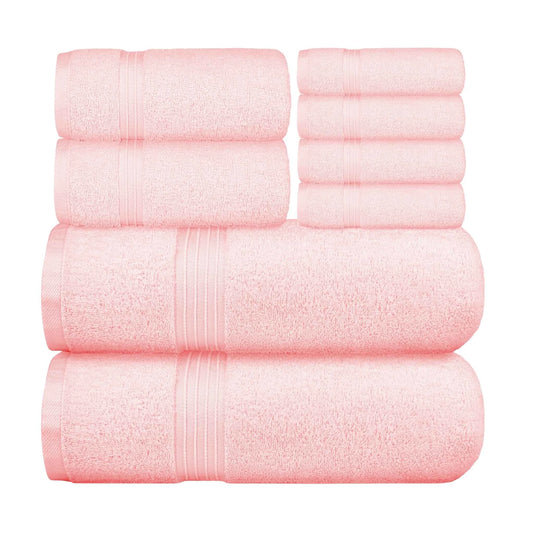 Bliss Kingdom 100% Combed Cotton 8-Piece Towel Set – Luxury Soft & Absorbent Bath Towels, Hand Towels & Washcloths for Bathroom – Quick Dry, Durable & Gift Ready
