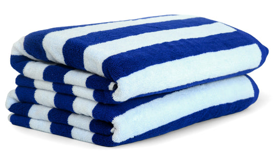 Beach/Pool Towels - Extra Large 100% Cotton, Cabana Stripes, Extra Soft & Highly Absorbent, (Pack of 2, Size 90x180cm), Available in a variety of colours - Bliss Kingdom