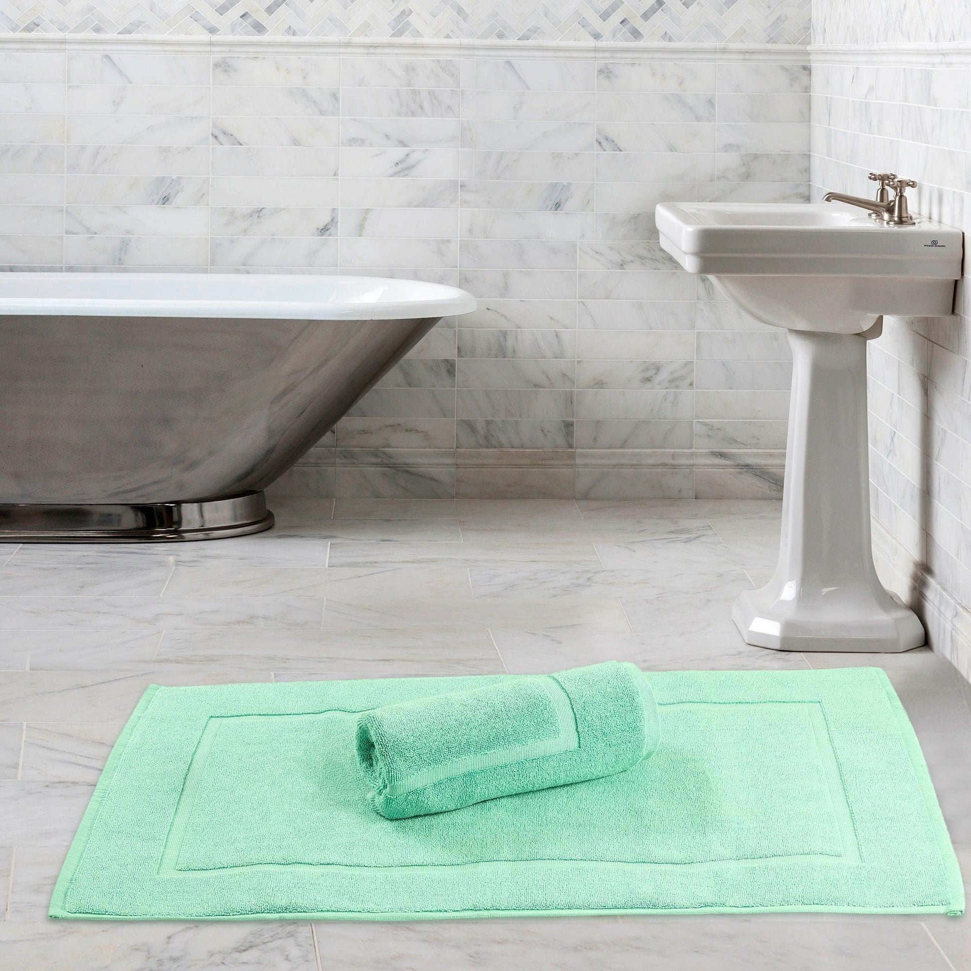 Bath Mats - 2 Pack (50 x 80 cm) | 100% Cotton 1000 GSM Super Soft, Extra Absorbent Floor Mats for Bathrooms & Kitchen for an Elegant Look. Available in a variety of colours - Bliss Kingdom